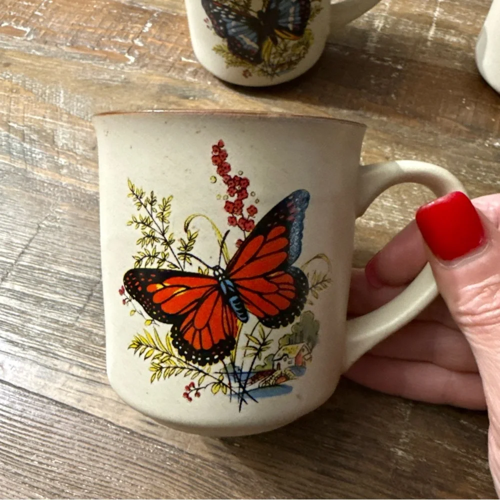 Vintage Stoneware Butterfly mugs made in Japan- 4